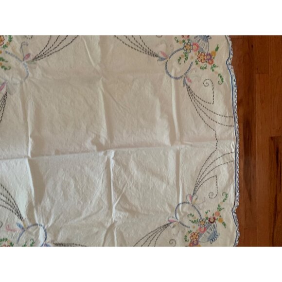 Vintage Hand-Embroidered Floral Tablecloth 39"x40" - Picture 4 of 10